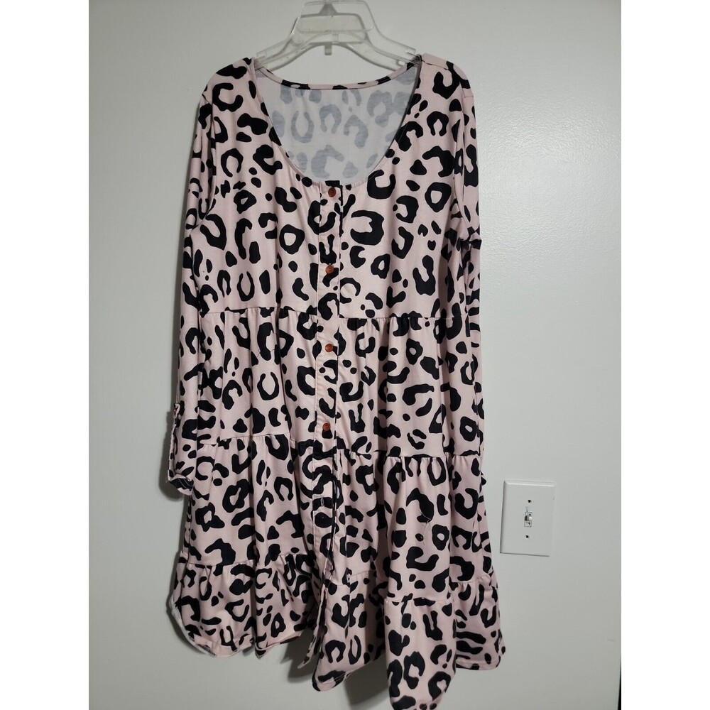 Animal Print Ruffle L Casual Long Sleeve Tiered Top Tunic Dress